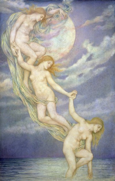 Maanstralen die in de zee duiken door Evelyn De Morgan